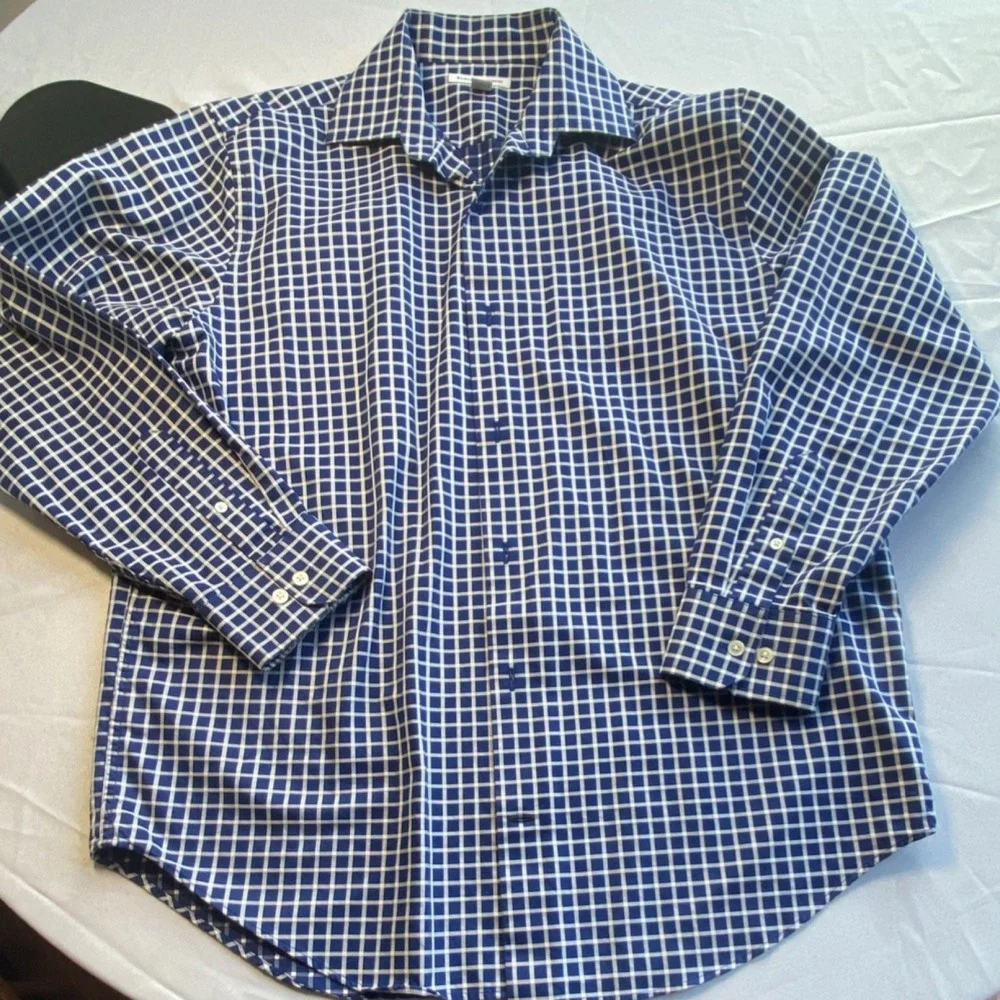 Banana Republic Men's Blue White Check Dress Shirt 100% Cotton Long Sleeve